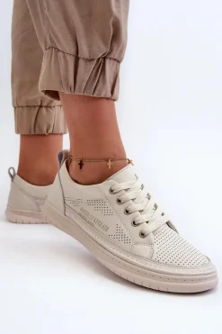 Damskie Skórzane Tenisówki Beżowe Cloesa