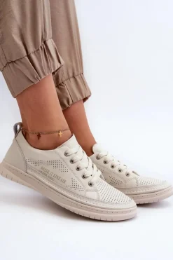 Damskie Skórzane Tenisówki Beżowe Cloesa