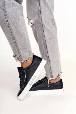 Damskie Skórzane Tenisówki Z Napisem BIG STAR EE274315 Czarne