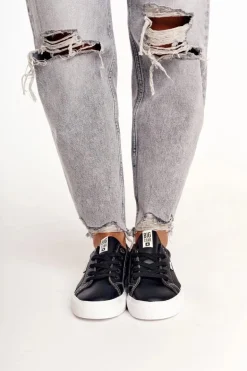 Damskie Skórzane Tenisówki Z Napisem BIG STAR EE274315 Czarne