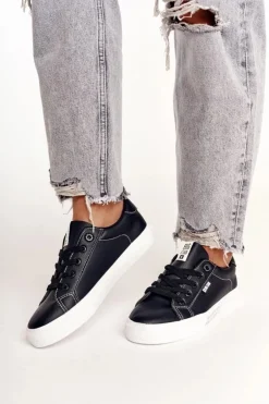 Damskie Skórzane Tenisówki Z Napisem BIG STAR EE274315 Czarne