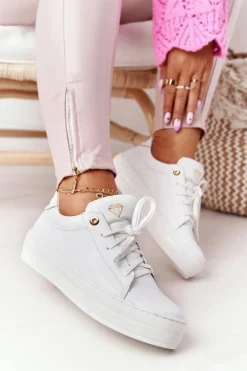 Damskie Skórzane Tenisówki Na Platformie Białe Nicole 2645