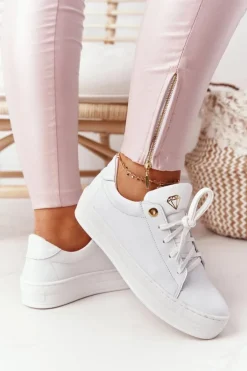 Damskie Skórzane Tenisówki Na Platformie Białe Nicole 2645