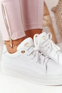 Damskie Skórzane Tenisówki Na Platformie Białe Nicole 2645