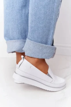 Damskie Skórzane Tenisówki Slip-On S.Barski Białe