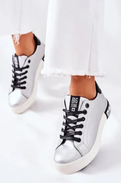 Damskie Skórzane Tenisówki BIG STAR II274034 Srebrne