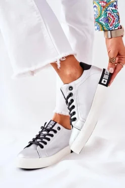 Damskie Skórzane Tenisówki BIG STAR II274034 Srebrne