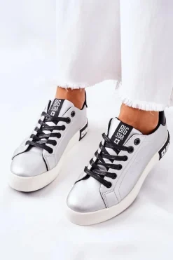 Damskie Skórzane Tenisówki BIG STAR II274034 Srebrne