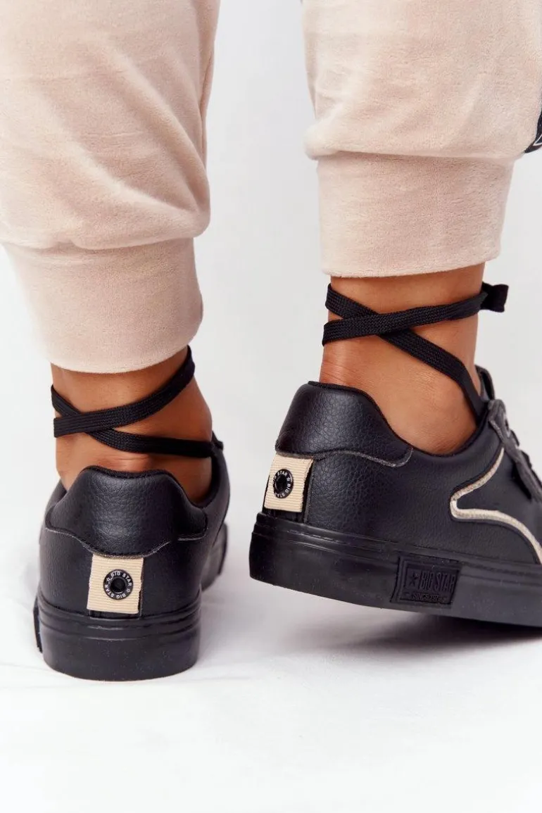 Damskie Skórzane Tenisówki BIG STAR HH274078 Czarno-Złote