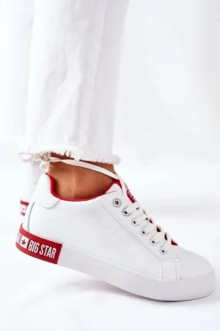 Damskie Skórzane Tenisówki BIG STAR II274032 Biało-Czerwone