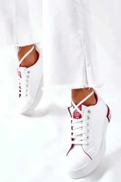 Damskie Skórzane Tenisówki BIG STAR II274032 Biało-Czerwone