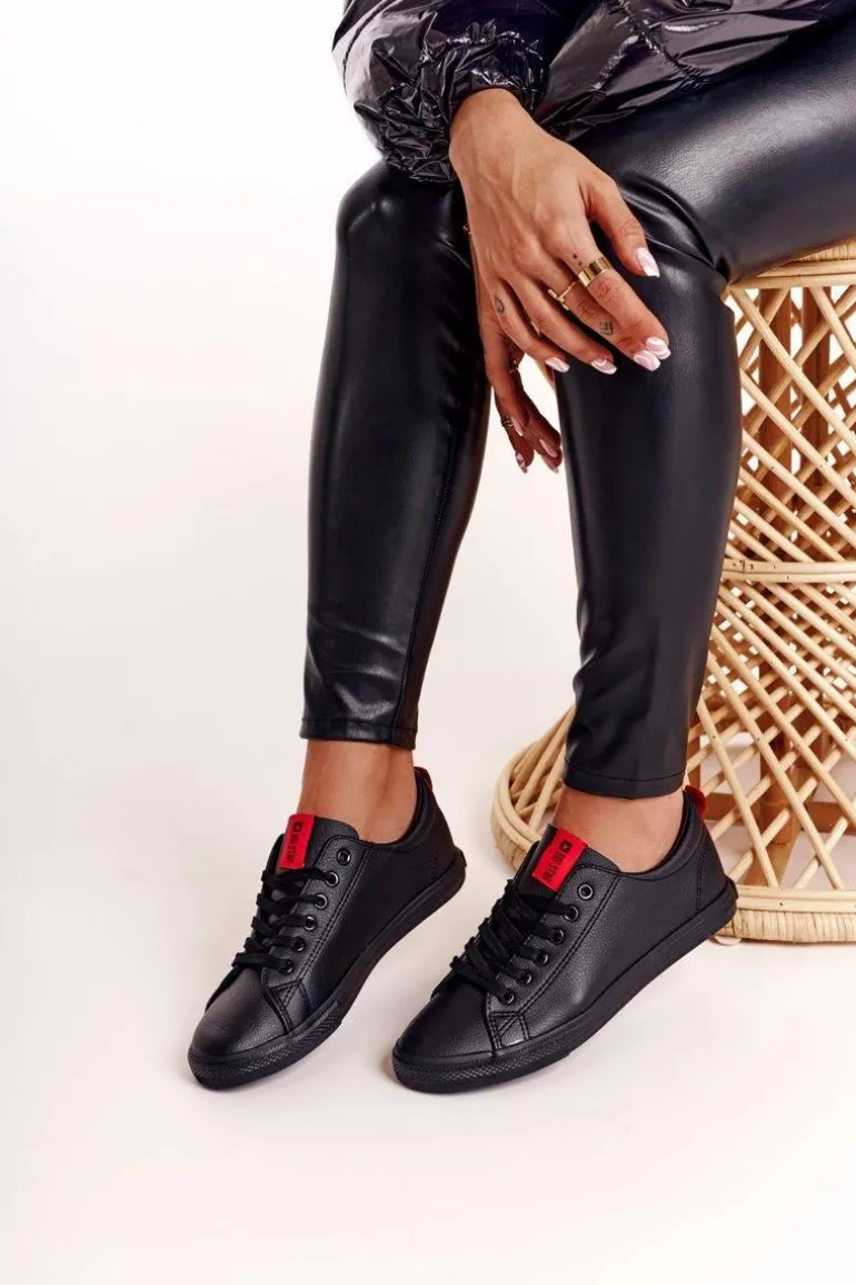 Damskie Skórzane Tenisówki Z Tasiemką BIG STAR DD274687 Czarne