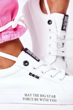 Damskie Skórzane Tenisówki Z Napisem BIG STAR EE274316 Białe