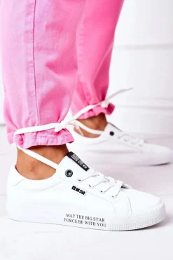 Damskie Skórzane Tenisówki Z Napisem BIG STAR EE274316 Białe