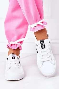 Damskie Skórzane Tenisówki Z Napisem BIG STAR EE274316 Białe