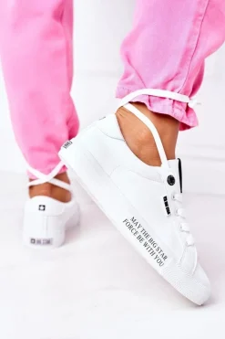 Damskie Skórzane Tenisówki Z Napisem BIG STAR EE274316 Białe