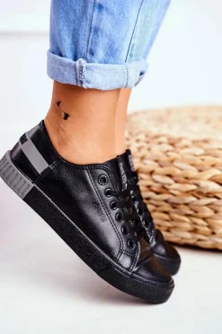 Damskie Skórzane Tenisówki BIG STAR FF274177 Czarno Szare