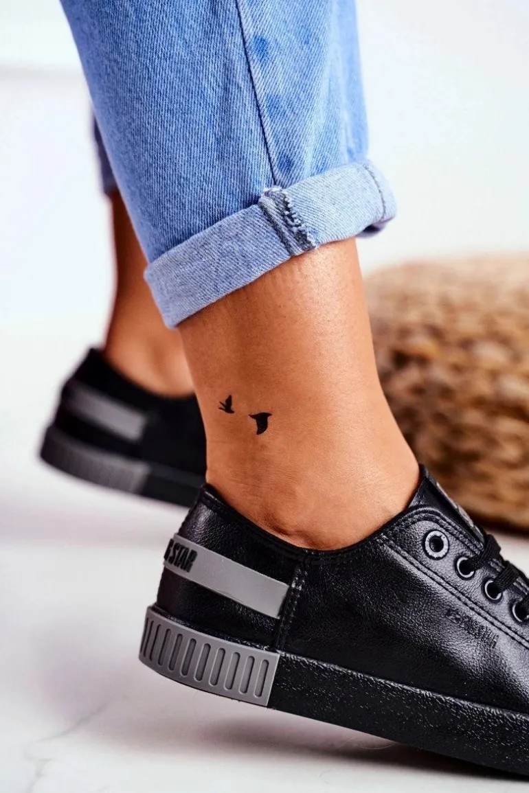 Damskie Skórzane Tenisówki BIG STAR FF274177 Czarno Szare