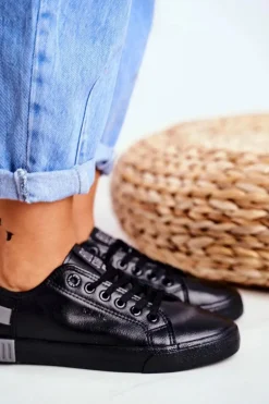 Damskie Skórzane Tenisówki BIG STAR FF274177 Czarno Szare