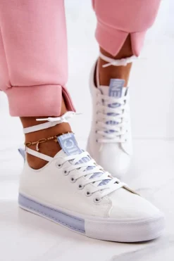 Damskie Skórzane Tenisówki Biało-Niebieskie Mikayla