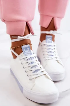 Damskie Skórzane Tenisówki Biało-Niebieskie Mikayla