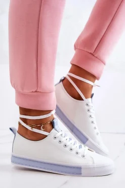 Damskie Skórzane Tenisówki Biało-Niebieskie Mikayla