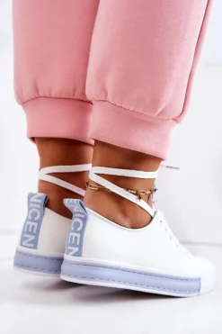 Damskie Skórzane Tenisówki Biało-Niebieskie Mikayla