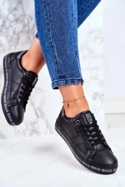 Damskie Skórzane Tenisówki Logowana Podeszwa Big Star GG274193 Czarne