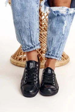 Damskie Skórzane Trampki Big Star Czarne V274871