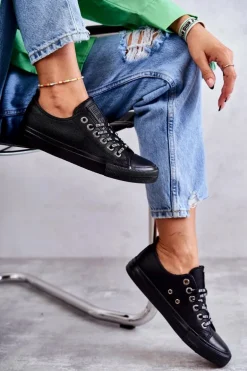 Damskie Skórzane Trampki Big Star KK274106 Czarne