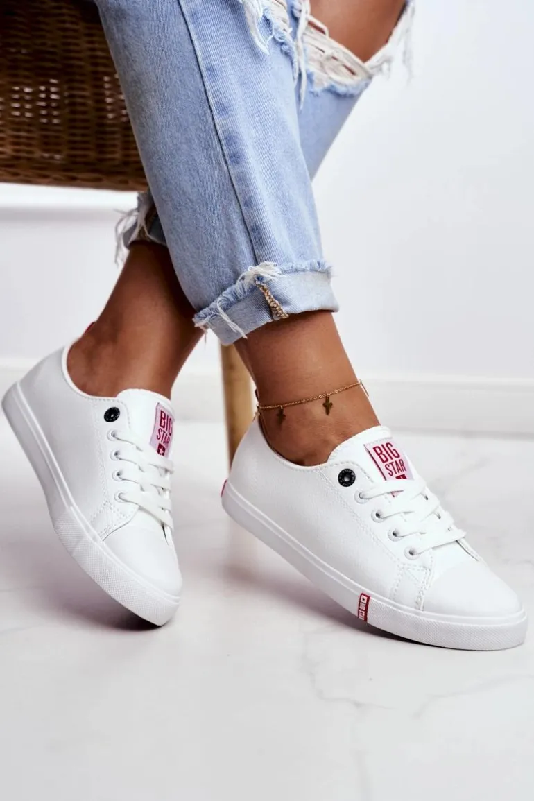 Damskie Skórzane Trampki Big Star GG274005 Biało-Czerwone