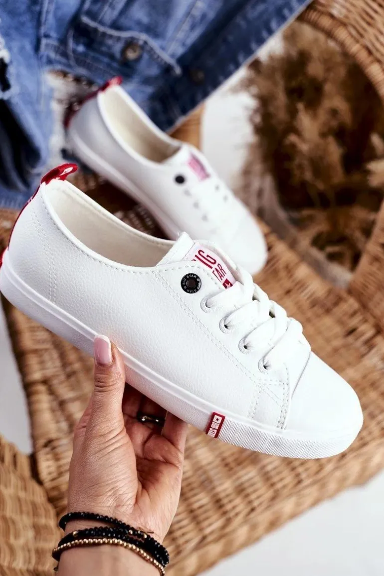 Damskie Skórzane Trampki Big Star GG274005 Biało-Czerwone