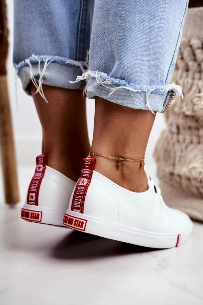 Damskie Skórzane Trampki Big Star GG274005 Biało-Czerwone