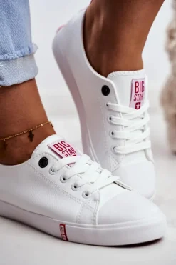 Damskie Skórzane Trampki Big Star GG274005 Biało-Czerwone