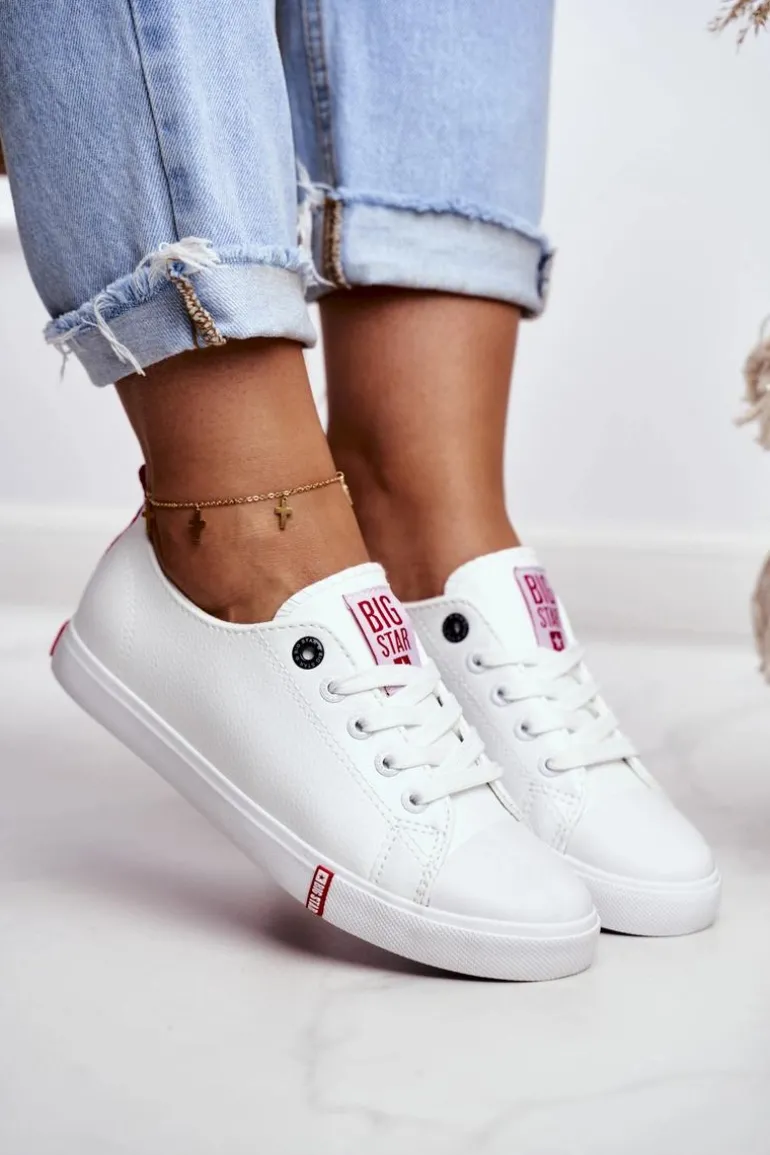 Damskie Skórzane Trampki Big Star GG274005 Biało-Czerwone