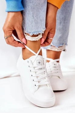 Damskie Skórzane Trampki Białe Mega