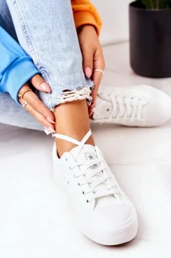 Damskie Skórzane Trampki Białe Mega