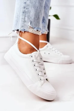 Damskie Skórzane Trampki Białe Mega