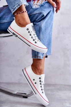 Damskie Skórzane Trampki Big Star KK274095 Białe