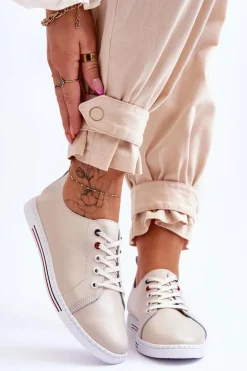 Damskie Skórzane Trampki Beżowe S.Barski LR268R