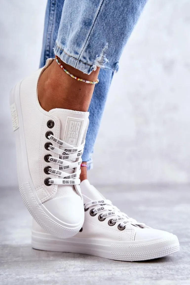 Damskie Skórzane Trampki Big Star KK274105 Białe