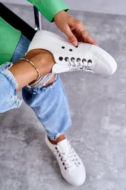 Damskie Skórzane Trampki Big Star KK274105 Białe