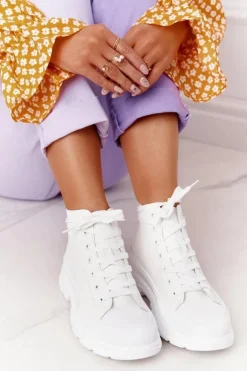 Damskie Skórzane Trampki Na Dużej Podeszwie Białe Trissy