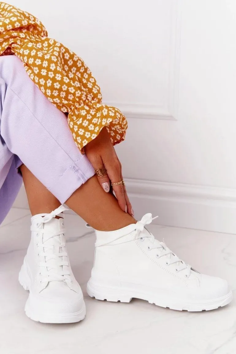 Damskie Skórzane Trampki Na Dużej Podeszwie Białe Trissy