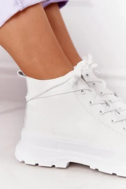 Damskie Skórzane Trampki Na Dużej Podeszwie Białe Trissy