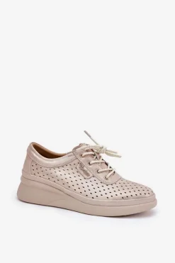 Damskie Skórzane Trampki Sportowe Buty Złote Brumia