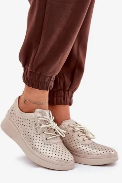 Damskie Skórzane Trampki Sportowe Buty Złote Brumia