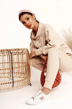 Damskie Skórzane Trampki Z Gwiazdą BIG STAR DD274691 Biało-Różowe