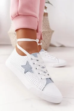 Damskie Skórzane Trampki Z Gwiazdą BIG STAR DD274692 Biało-Niebieskie