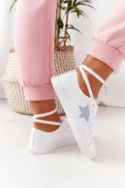 Damskie Skórzane Trampki Z Gwiazdą BIG STAR DD274692 Biało-Niebieskie